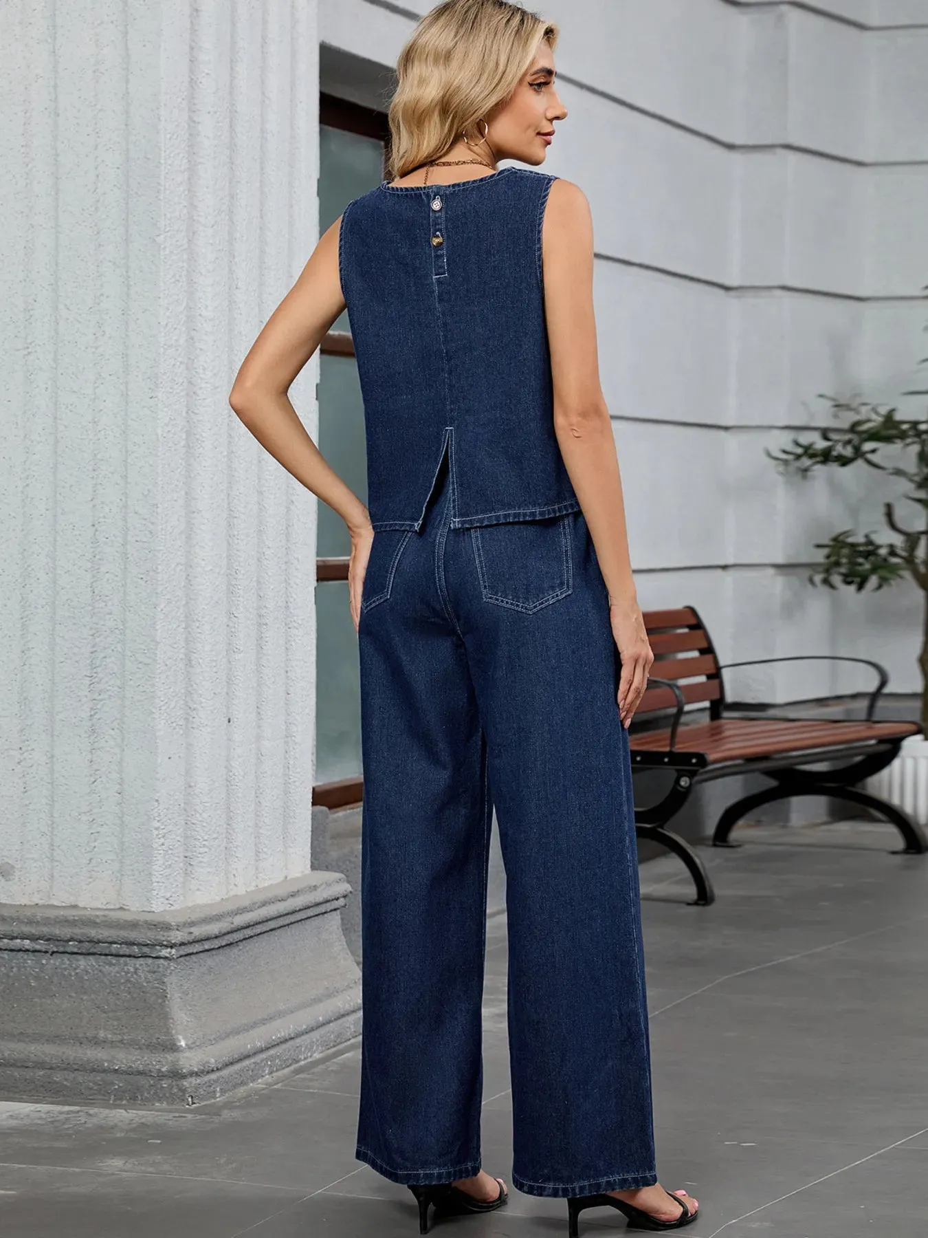 Round Neck Tank and Pants Denim Set sold by Charming Charlie product image thumbnail 3