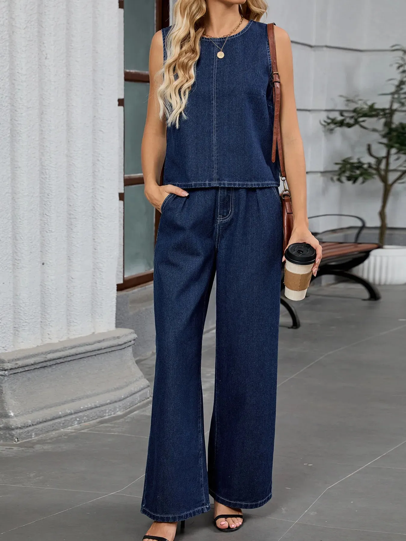 Round Neck Tank and Pants Denim Set sold by Charming Charlie product image thumbnail 2
