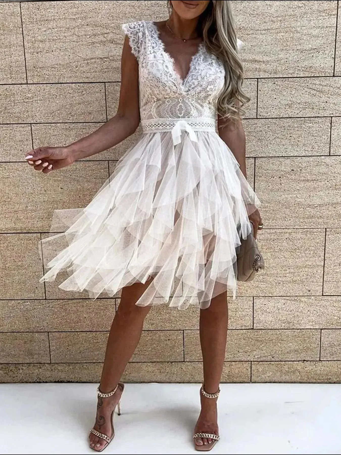Lace Bodice Layered Tulle Dress sold by Charming Charlie product image thumbnail 3