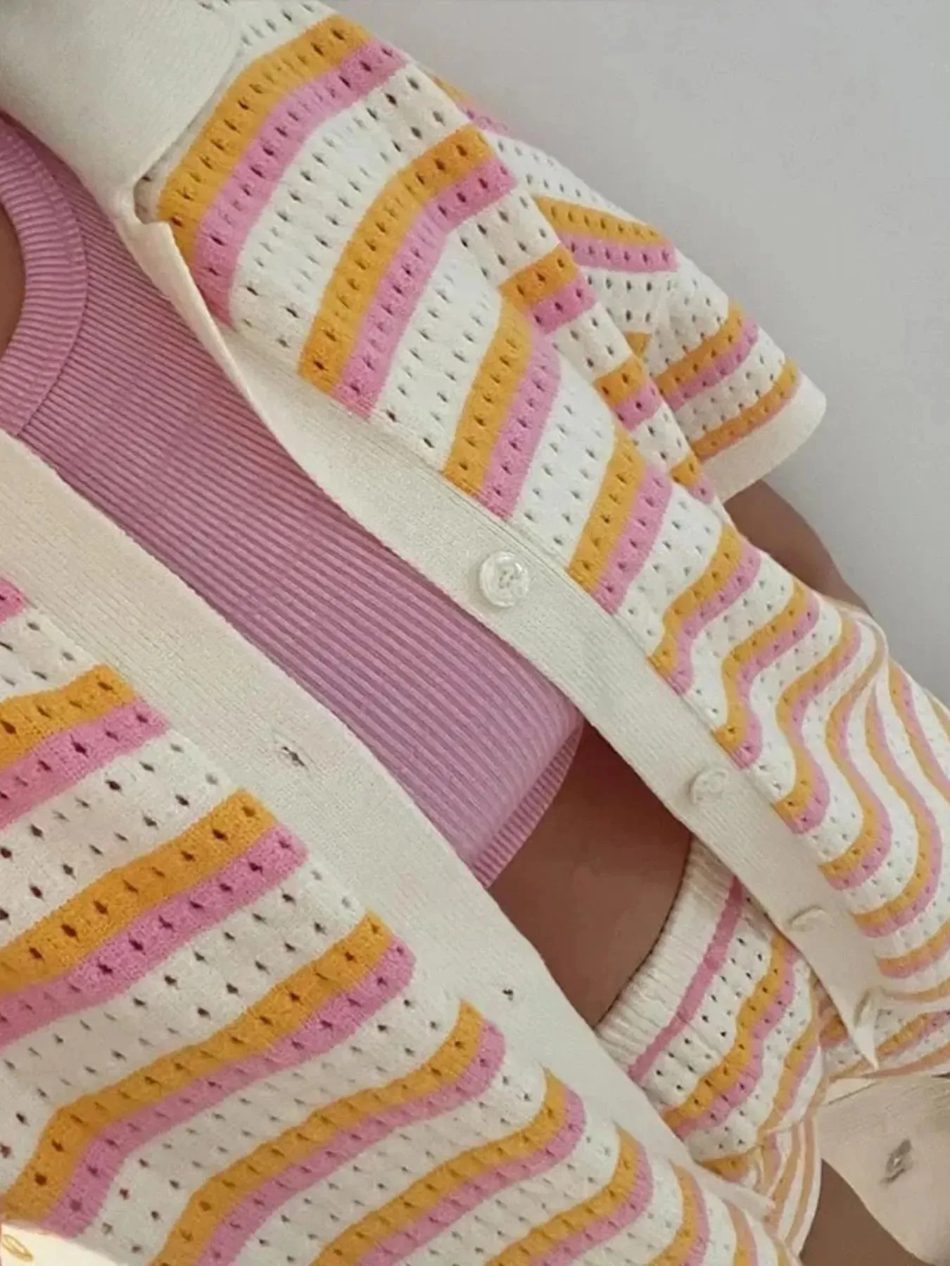 Striped Eyelet Button Up Shirt and Shorts Set sold by Charming Charlie product image thumbnail 4