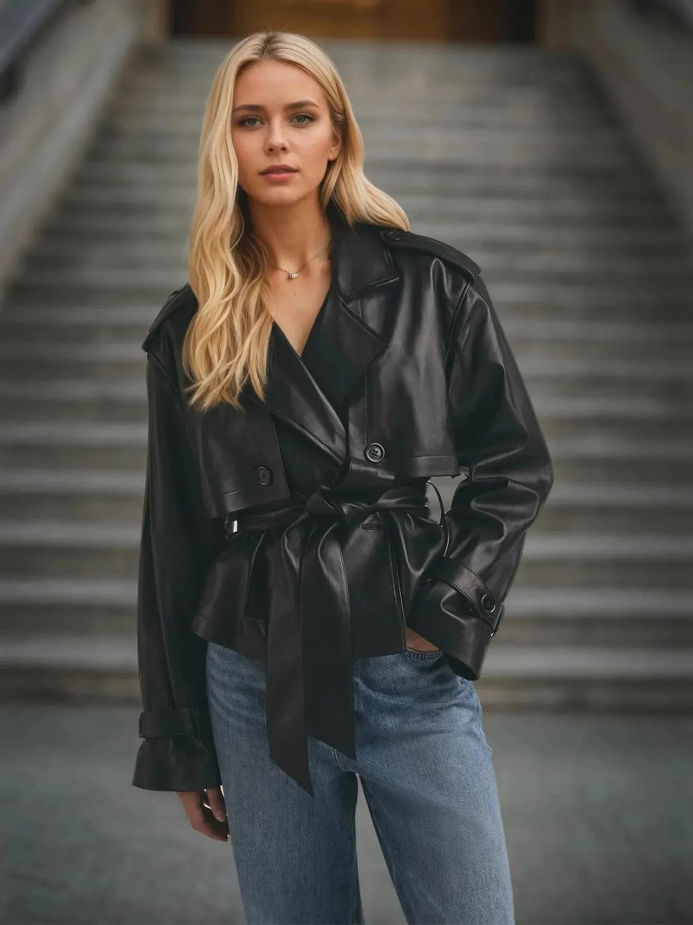 Leather Belted Trench Jacket sold by Charming Charlie product image thumbnail 3