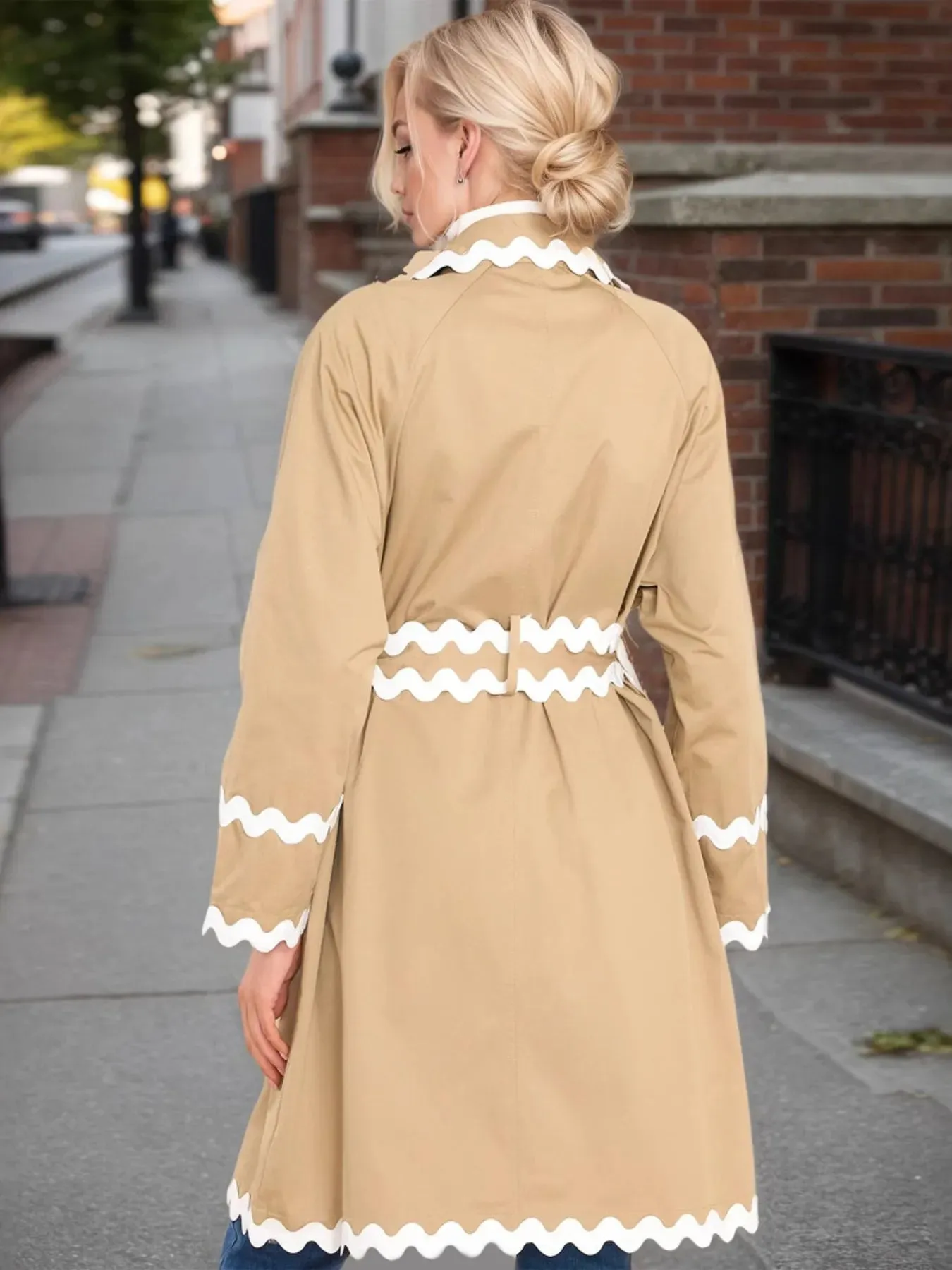 Scalloped Trim Long Sleeve Trench Coat sold by Charming Charlie product image thumbnail 2