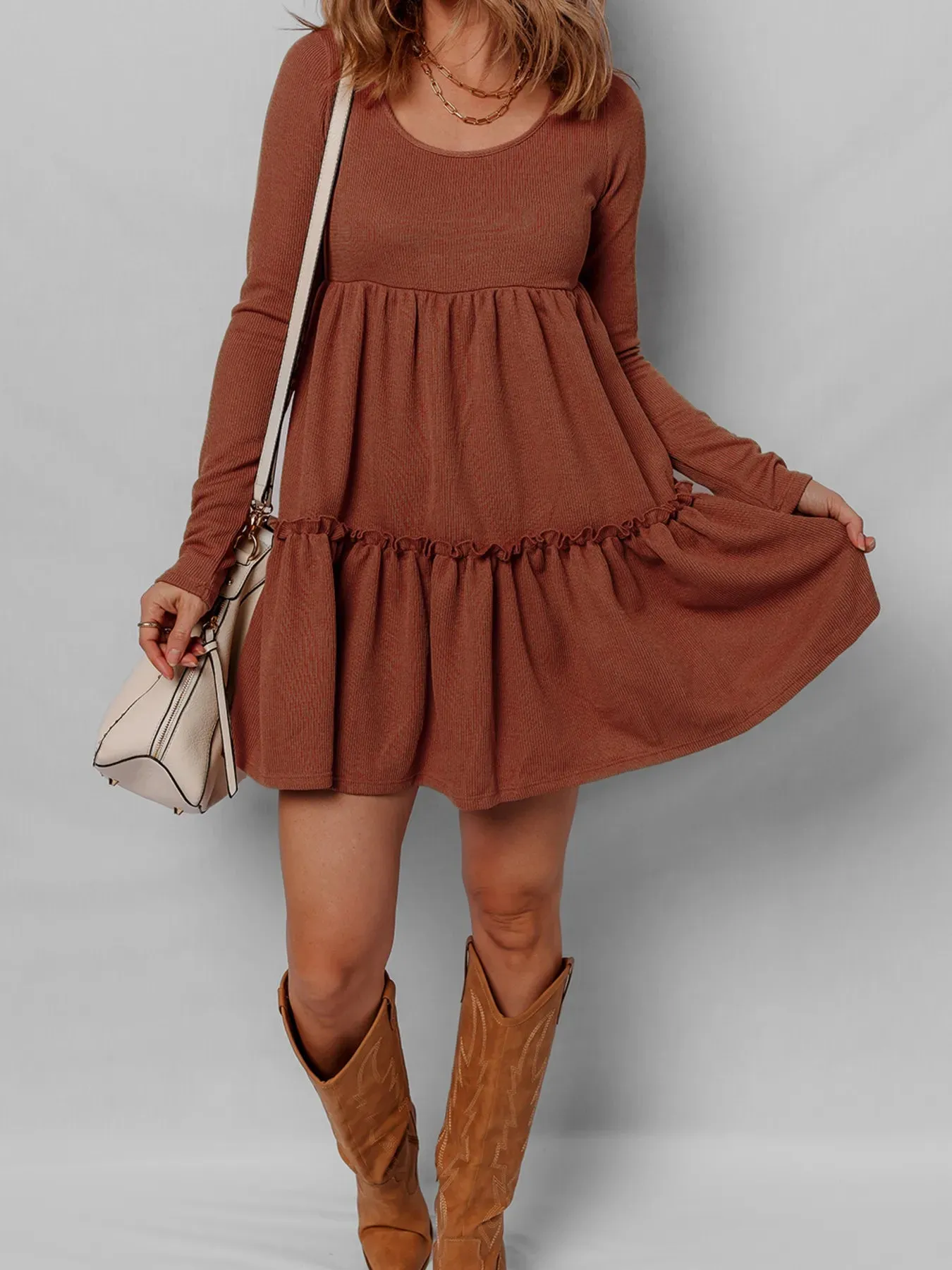 Frill Tiered Long Sleeve Mini Dress sold by Charming Charlie product image thumbnail 5
