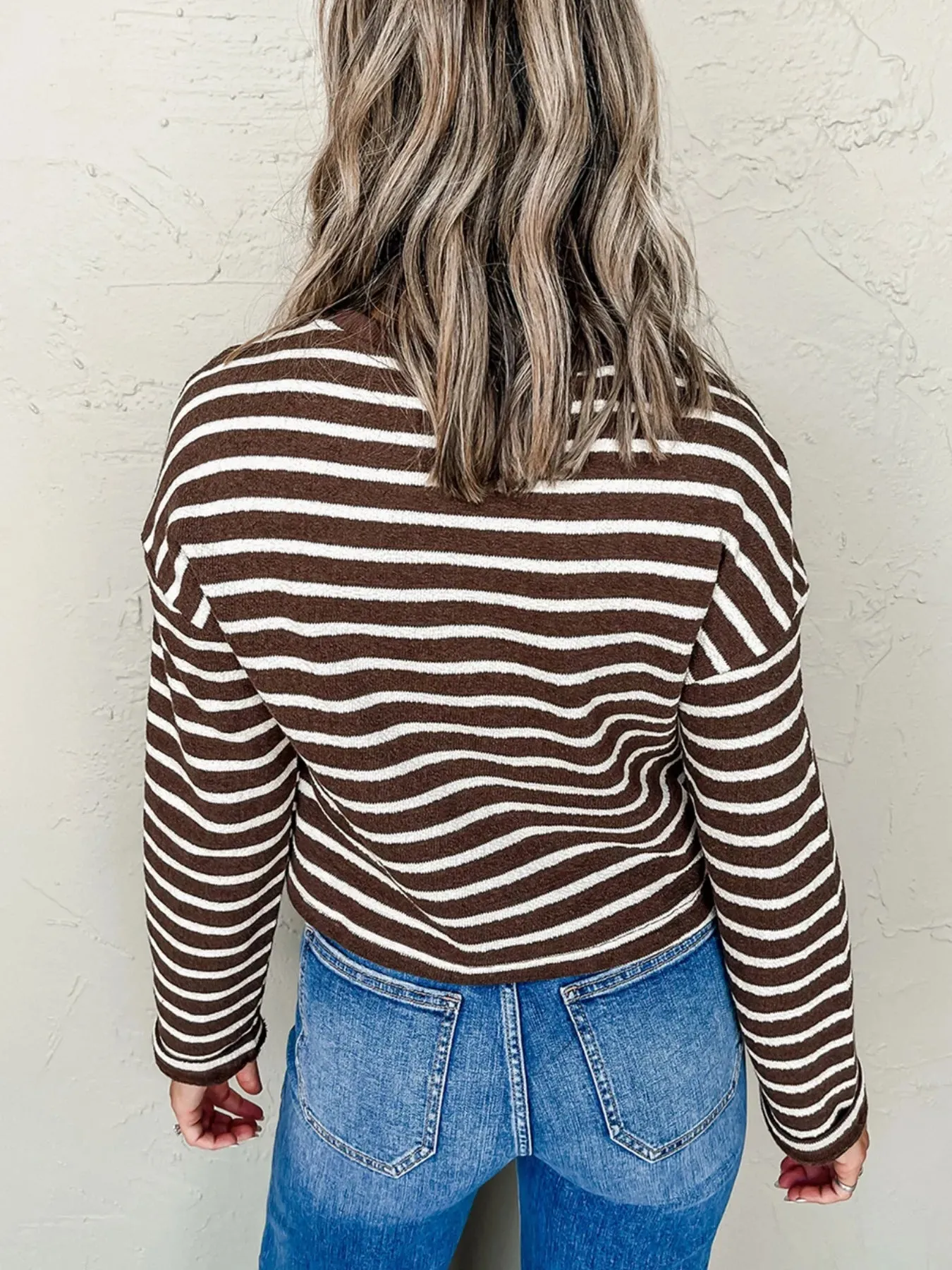 Stripe Cropped Crew Neck Long Sleeve T Shirt sold by Charming Charlie product image thumbnail 3