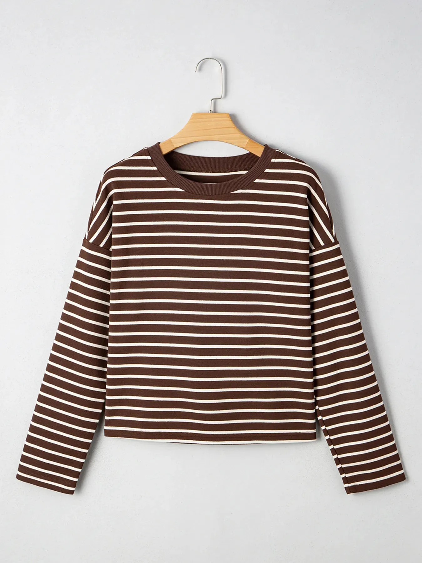 Stripe Cropped Crew Neck Long Sleeve T Shirt sold by Charming Charlie product image thumbnail 5