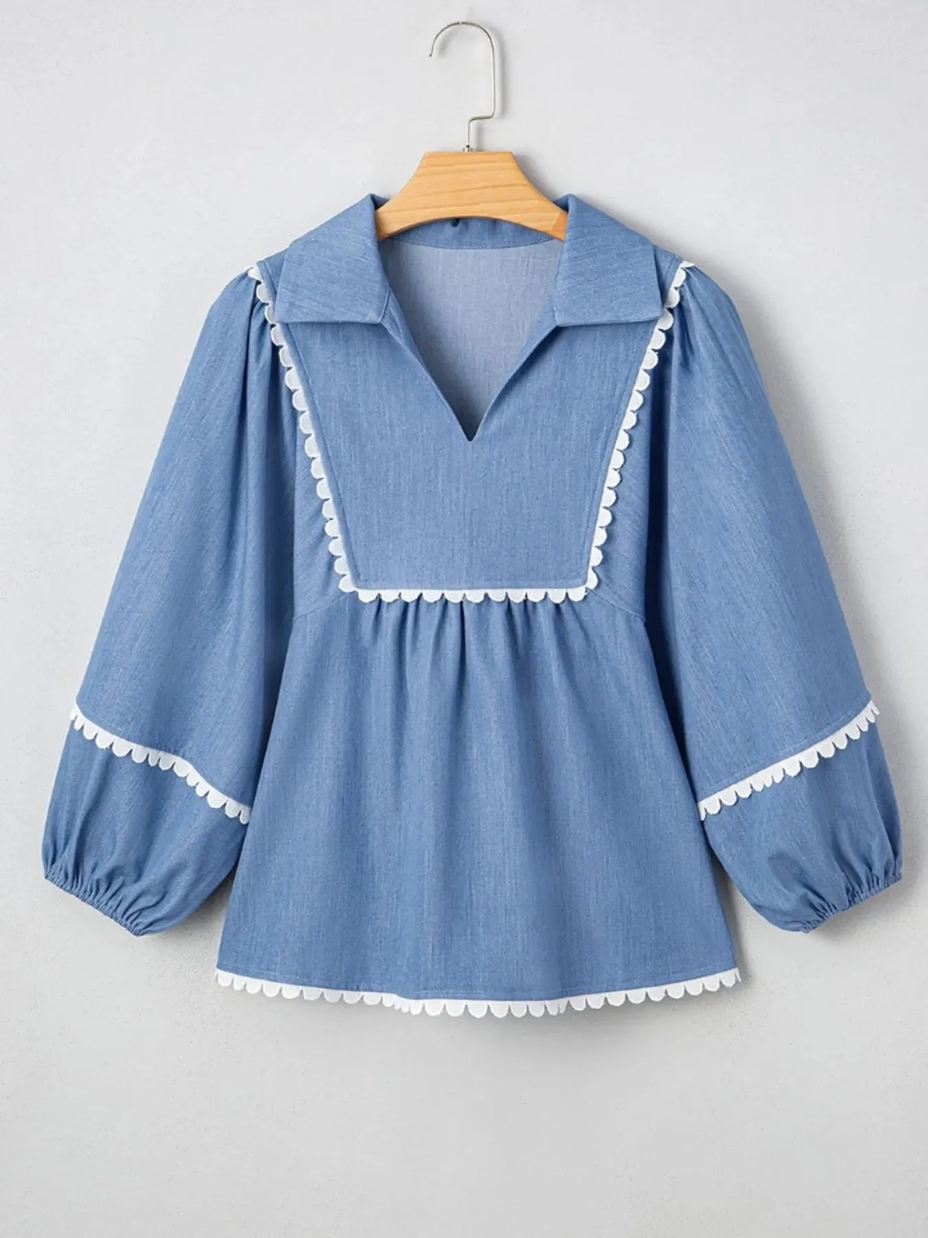 Collared Neck Contrast Trim Balloon Sleeve Blouse sold by Charming Charlie product image thumbnail 5