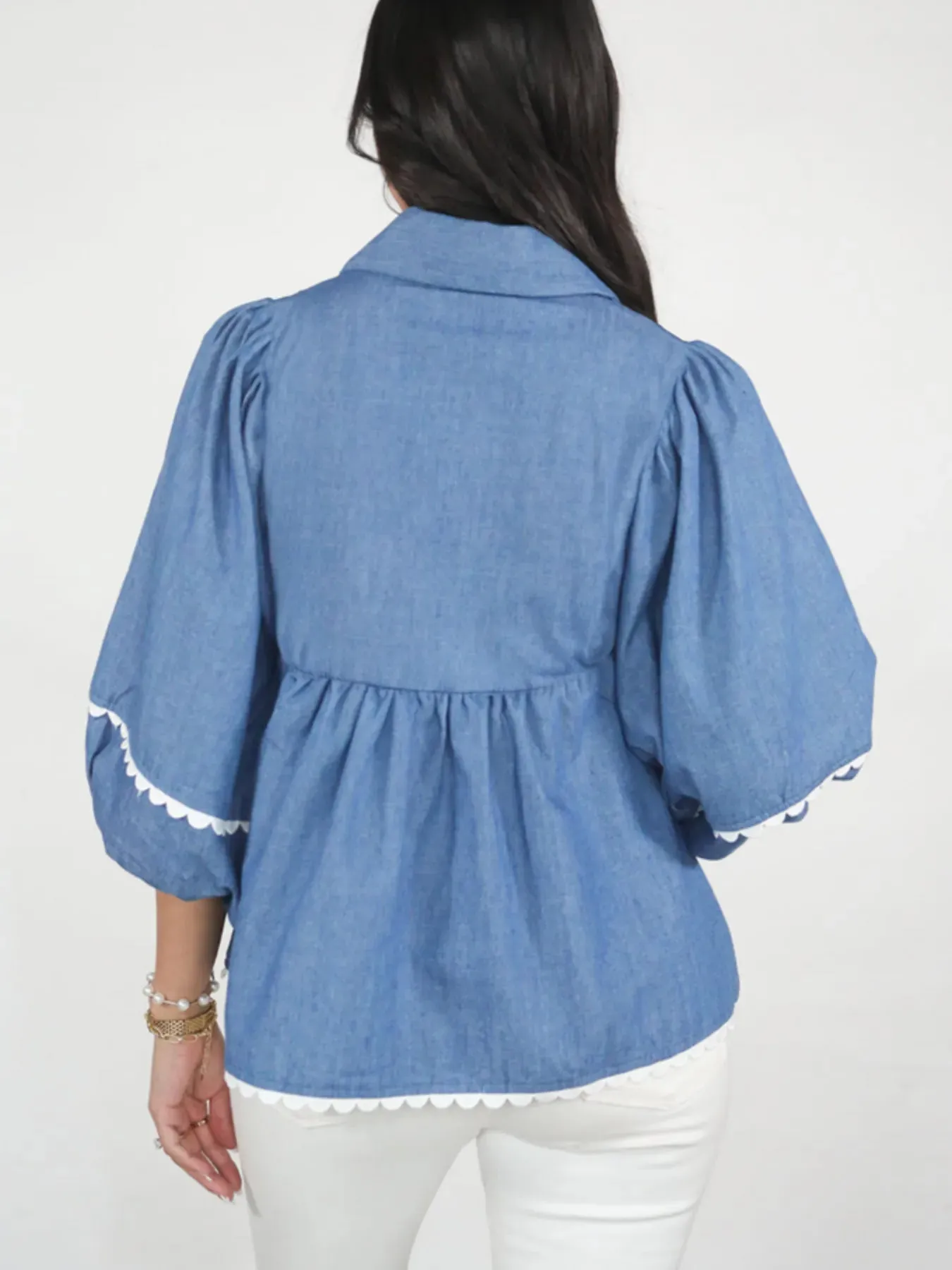 Collared Neck Contrast Trim Balloon Sleeve Blouse sold by Charming Charlie product image thumbnail 3