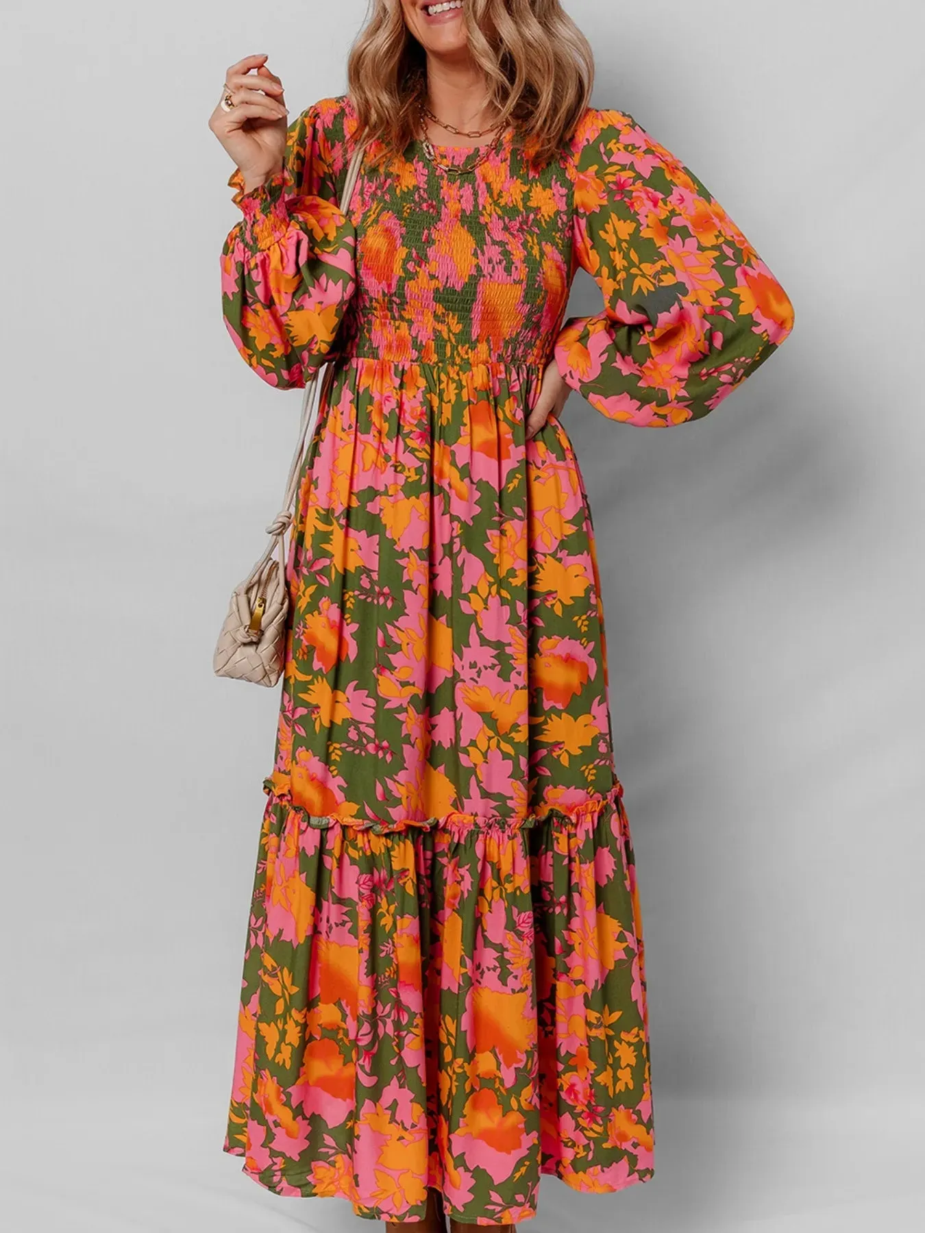 Smocked Floral Print Long Sleeve Maxi Dress sold by Charming Charlie