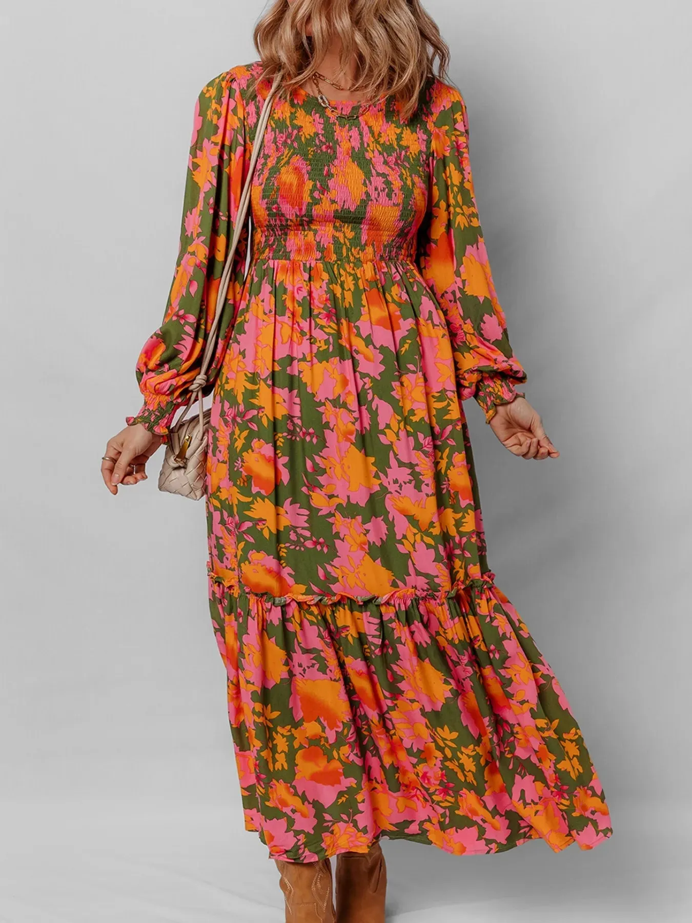 Smocked Floral Print Long Sleeve Maxi Dress sold by Charming Charlie product image thumbnail 5
