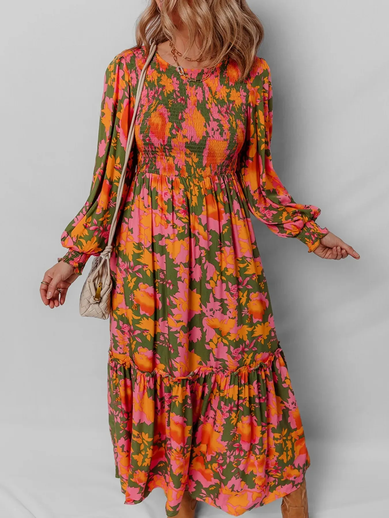 Smocked Floral Print Long Sleeve Maxi Dress sold by Charming Charlie product image thumbnail 3