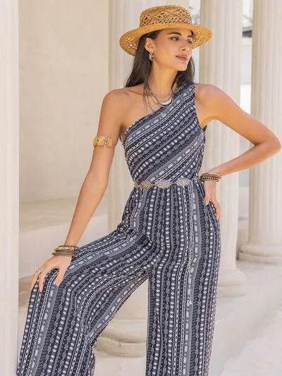 Printed Single Shoulder Sleeveless Jumpsuit sold by Charming Charlie product image thumbnail 5