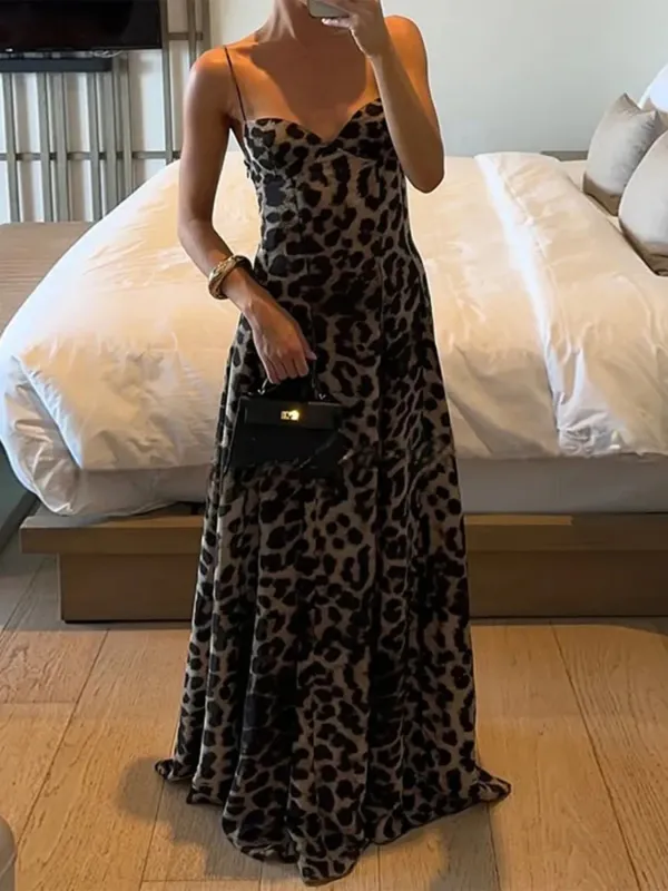 Leopard Print Sweetheart Neck Maxi Cami Dress sold by Charming Charlie