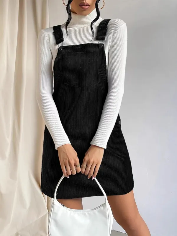Square Neck Overall Mini Dress sold by Charming Charlie