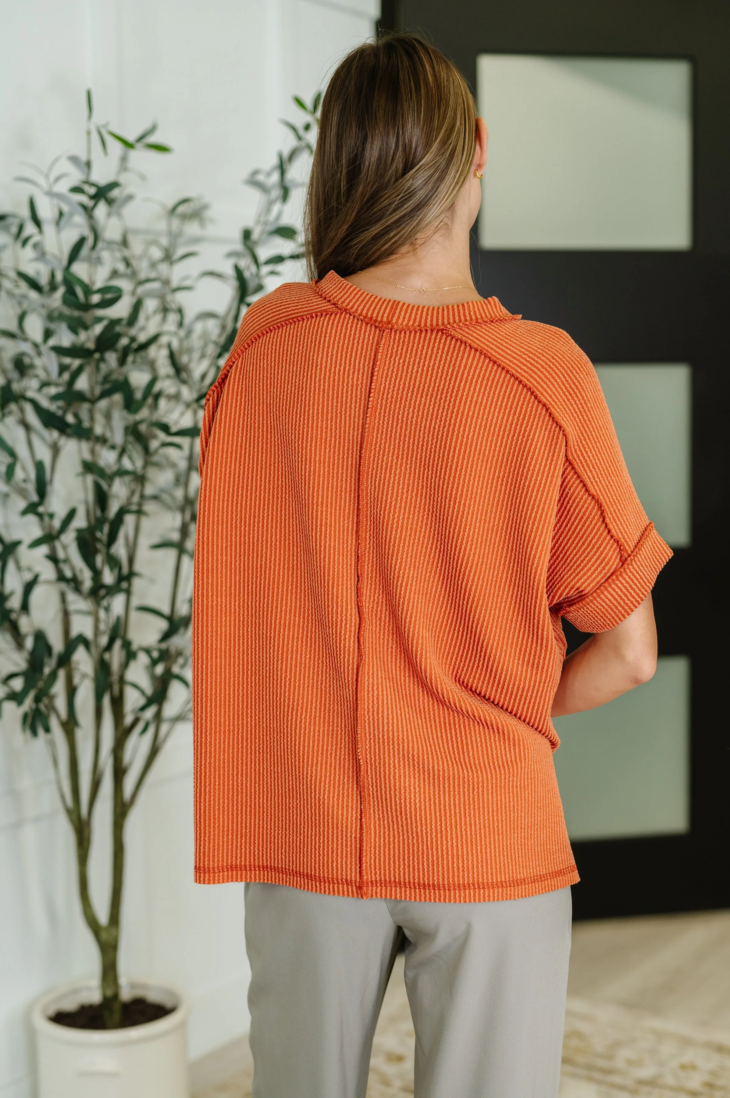 Catch Me Loungin’ Cable Ribbed Knit Top in Burnt Orange sold by Charming Charlie product image thumbnail 4