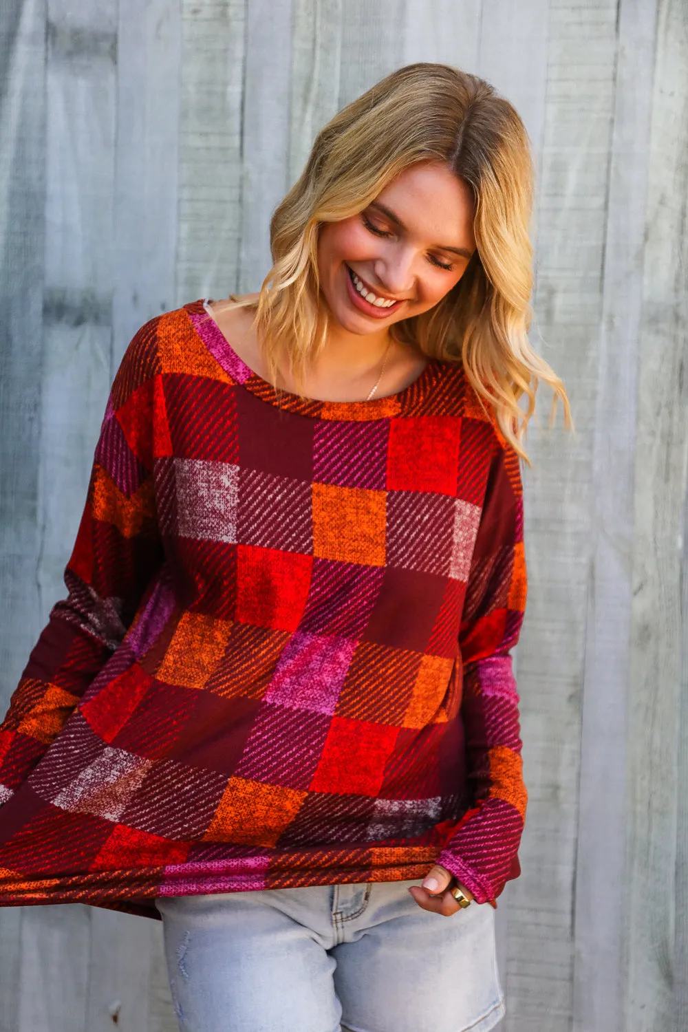 Autumn Embers Checker Plaid Long Sleeve Top sold by Charming Charlie product image thumbnail 4