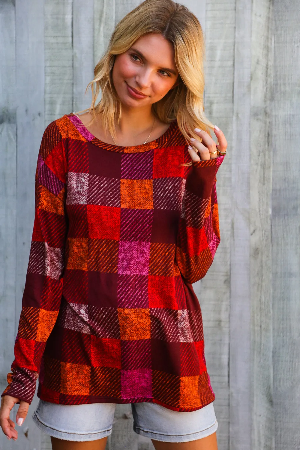 Autumn Embers Checker Plaid Long Sleeve Top sold by Charming Charlie product image thumbnail 2