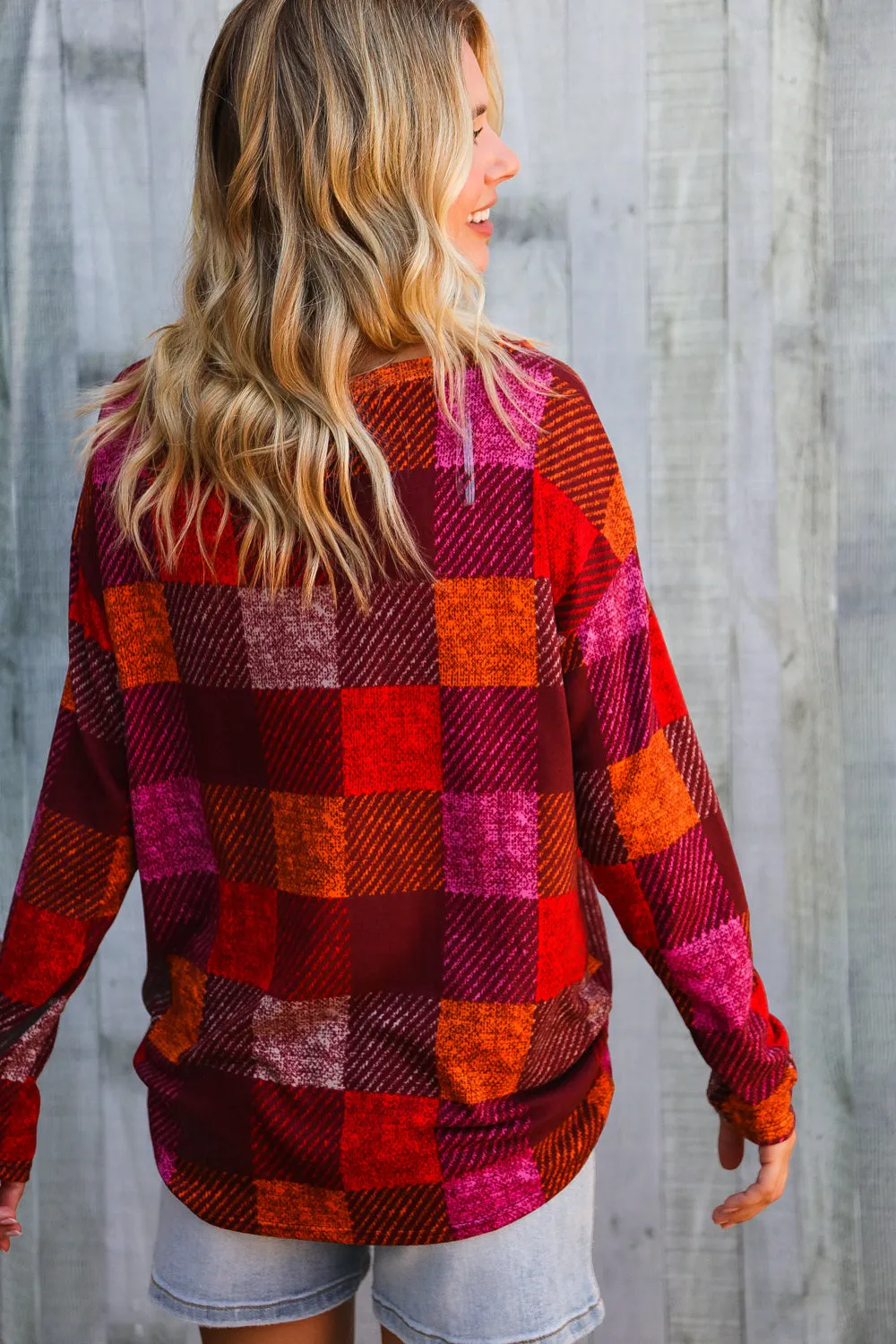 Autumn Embers Checker Plaid Long Sleeve Top sold by Charming Charlie product image thumbnail 5