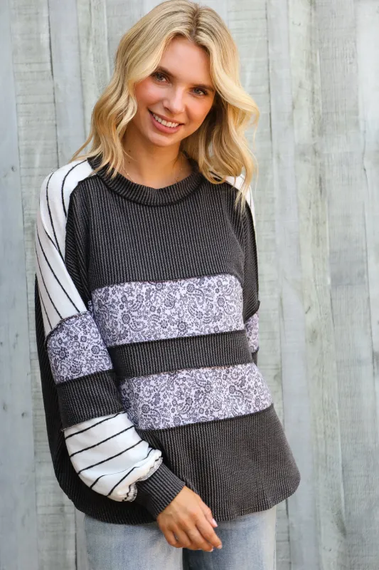 It's Go Time Charcoal Oversized Paisley Floral Print Pullover sold by Charming Charlie