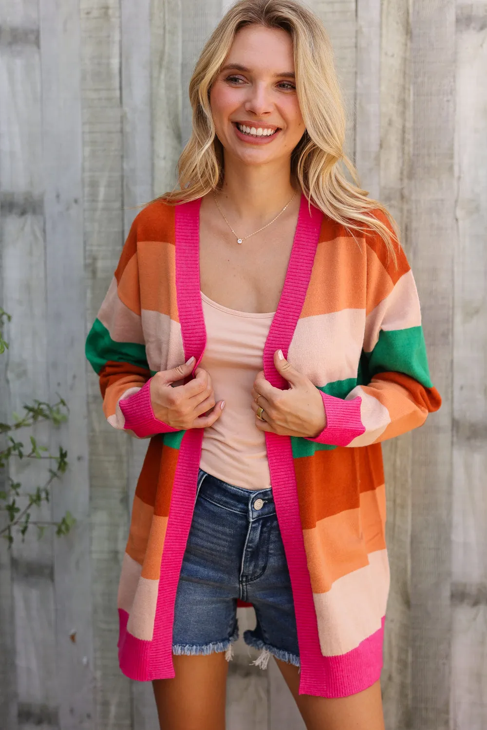 September Nights Color Block Open Long Cardigan sold by Charming Charlie