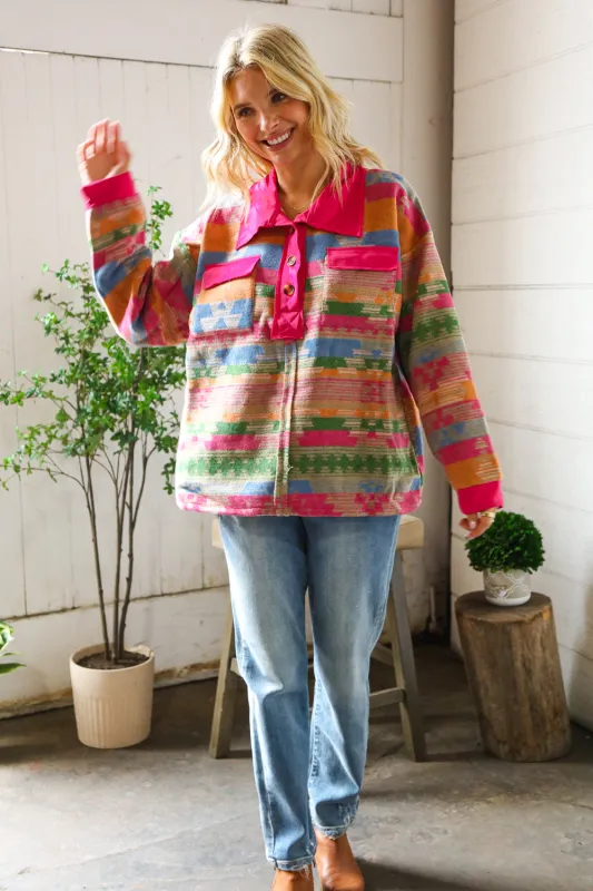 Painted Desert Button Up Pocketed Pullover sold by Charming Charlie