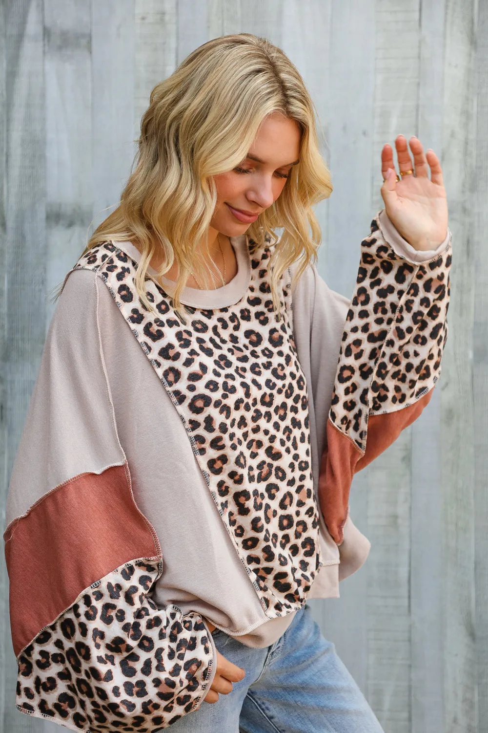 Roaming Free and Easy Leopard Reverse Stitch Sweater sold by Charming Charlie product image thumbnail 5