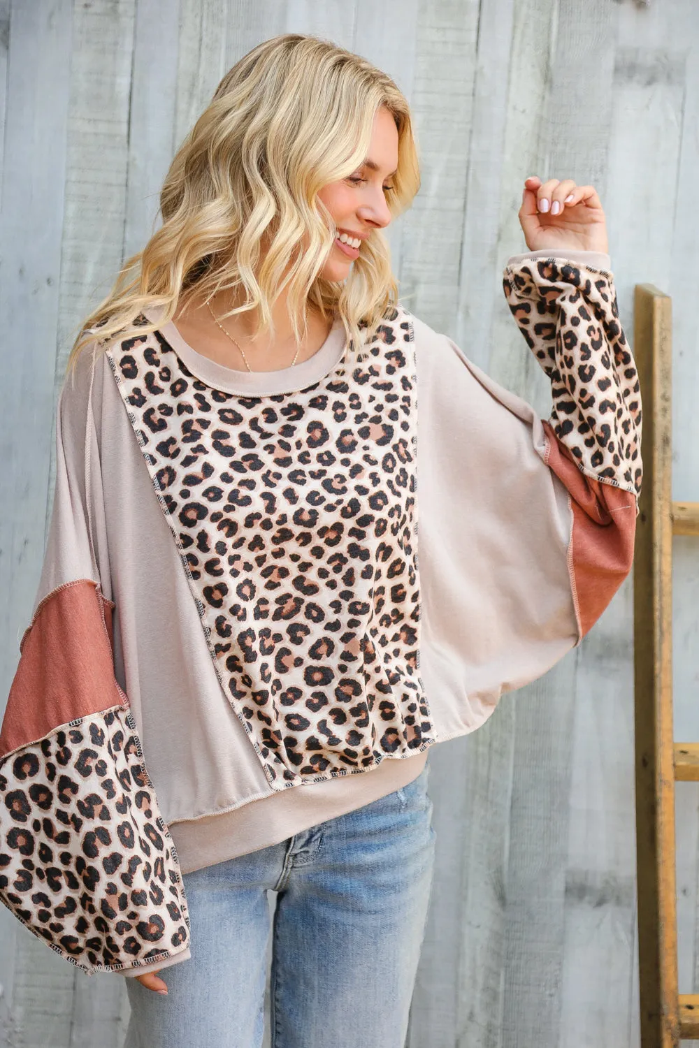 Roaming Free and Easy Leopard Reverse Stitch Sweater sold by Charming Charlie product image thumbnail 3