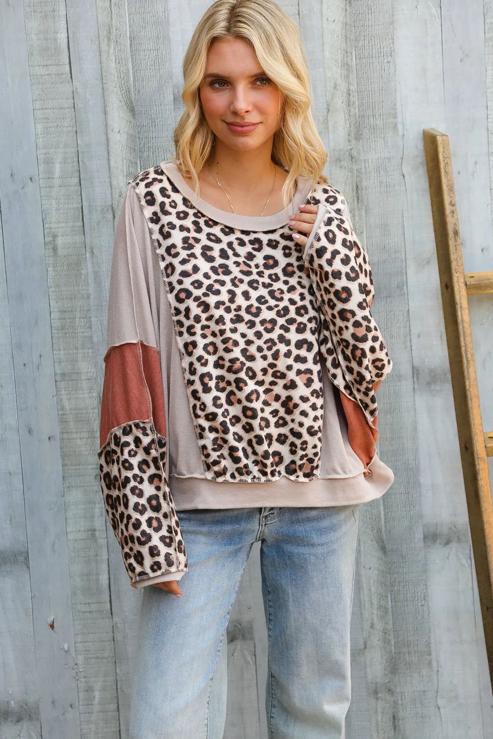 Roaming Free and Easy Leopard Reverse Stitch Sweater sold by Charming Charlie product image thumbnail 2