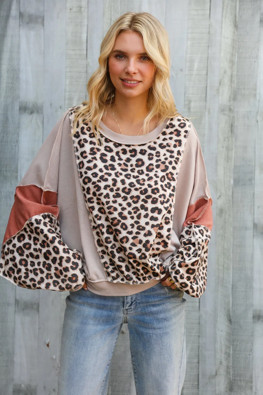 Roaming Free and Easy Leopard Reverse Stitch Sweater sold by Charming Charlie product image thumbnail 4