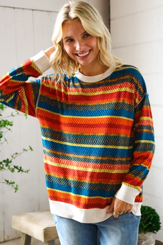 Sunset on the Trail Multicolor Textured Oversized Knit Sweater sold by Charming Charlie