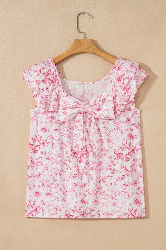 Viscose Floral Ruffle Short Sleeve Bow Back Blouse sold by Charming Charlie product image thumbnail 2
