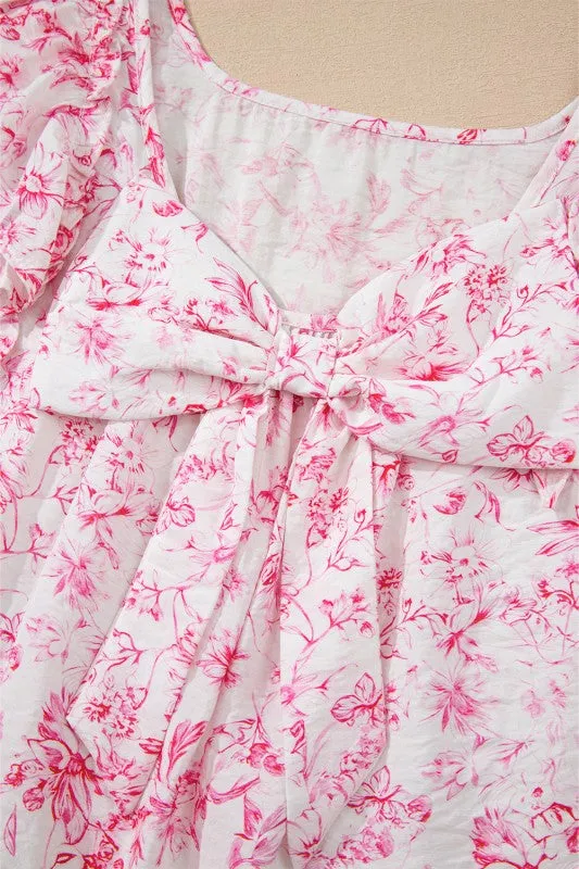 Viscose Floral Ruffle Short Sleeve Bow Back Blouse sold by Charming Charlie product image thumbnail 5