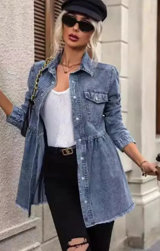 Long sleeve denim button front top sold by Charming Charlie