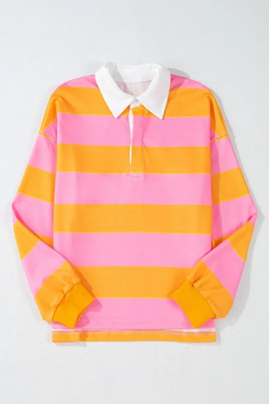 Yellow Stripe Color Block Polo Collar Sweatshirt sold by Charming Charlie product image thumbnail 5