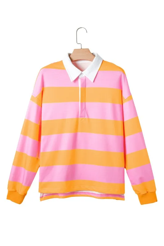 Yellow Stripe Color Block Polo Collar Sweatshirt sold by Charming Charlie product image thumbnail 4