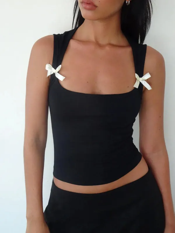 Bow Detail Square Neck Cropped Tank sold by Charming Charlie