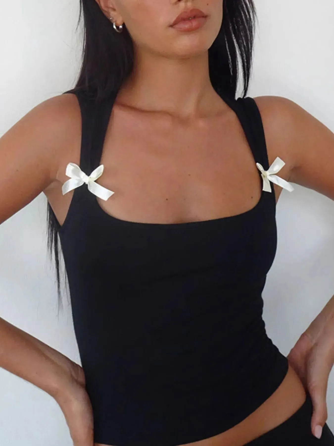 Bow Detail Square Neck Cropped Tank sold by Charming Charlie product image thumbnail 4