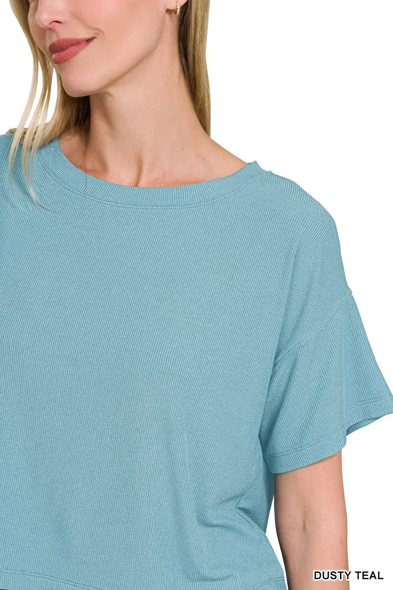 Zenana Ribbed Round-Neck Crop T-Shirt sold by Charming Charlie product image thumbnail 3