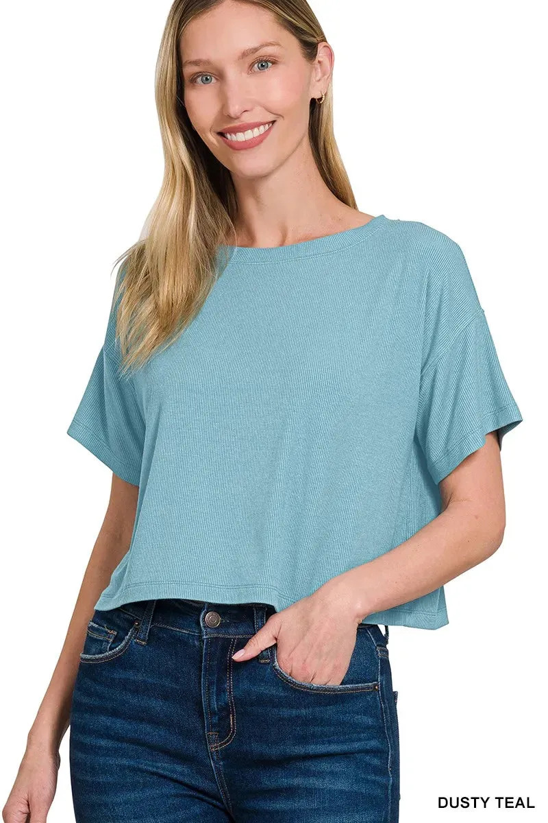 Zenana Ribbed Round-Neck Crop T-Shirt sold by Charming Charlie