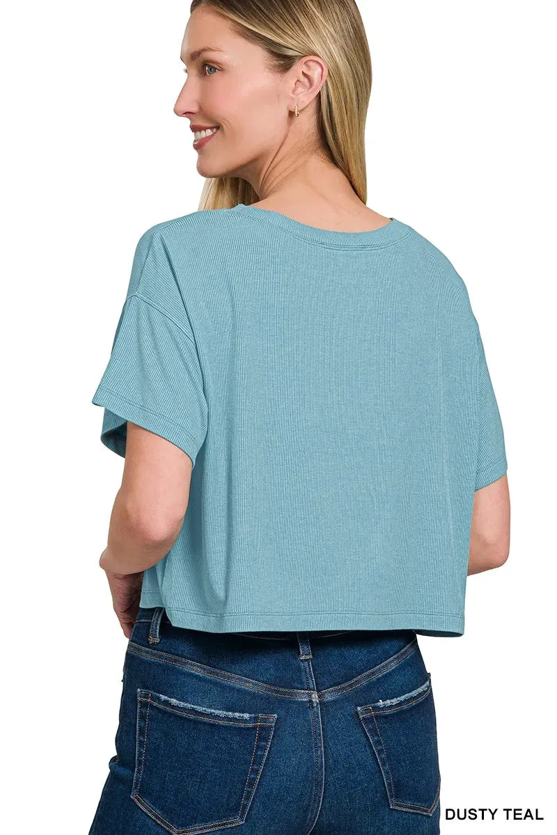 Zenana Ribbed Round-Neck Crop T-Shirt sold by Charming Charlie product image thumbnail 2