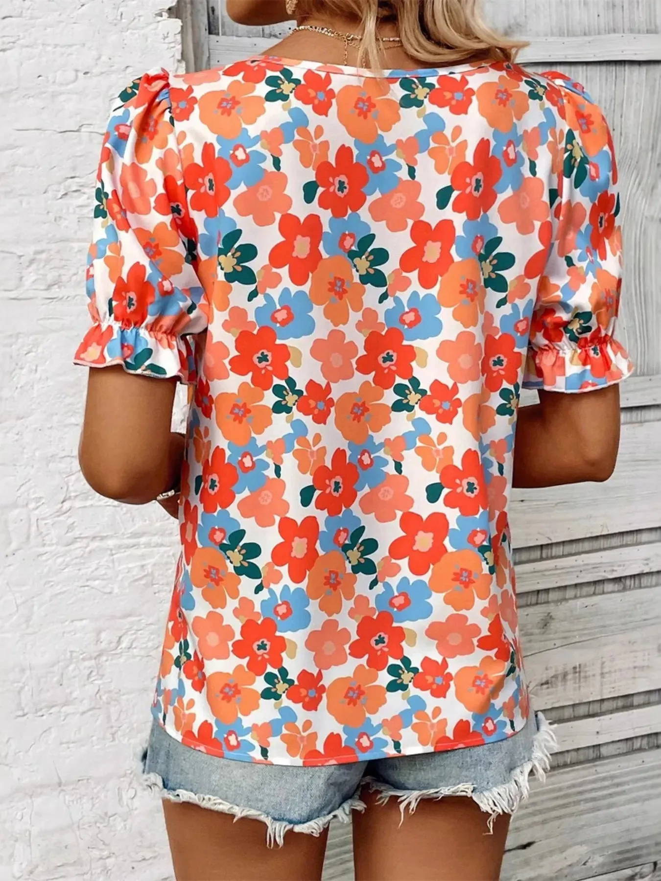 Floral Print Square Neck Puff Sleeve Blouse sold by Charming Charlie product image thumbnail 5