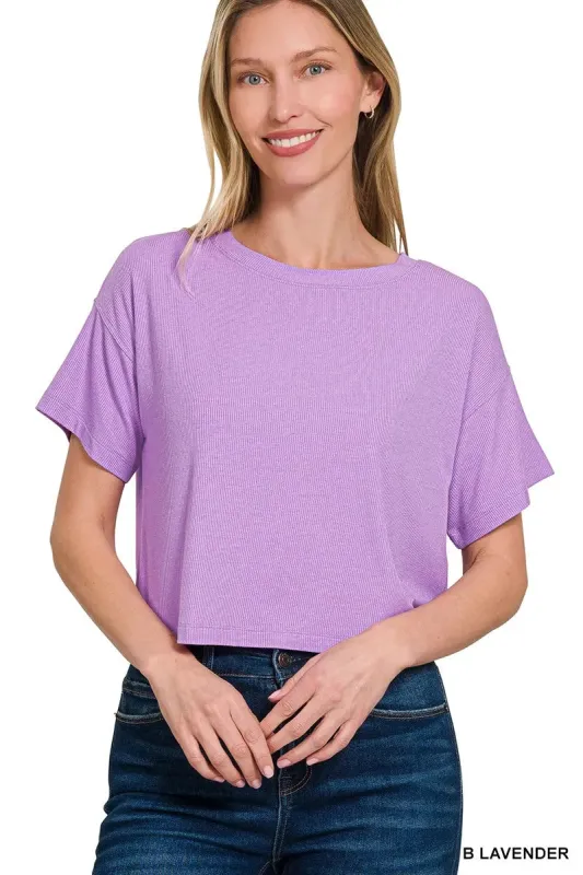 Zenana Ribbed Round-Neck Crop T-Shirt sold by Charming Charlie
