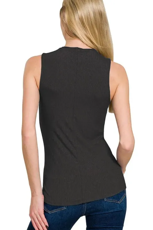 Zenana Ribbed Sleeveless Mock Neck Top sold by Charming Charlie product image thumbnail 3