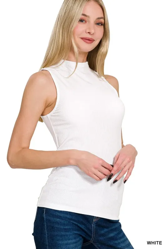 Zenana Ribbed Sleeveless Mock Neck Top sold by Charming Charlie