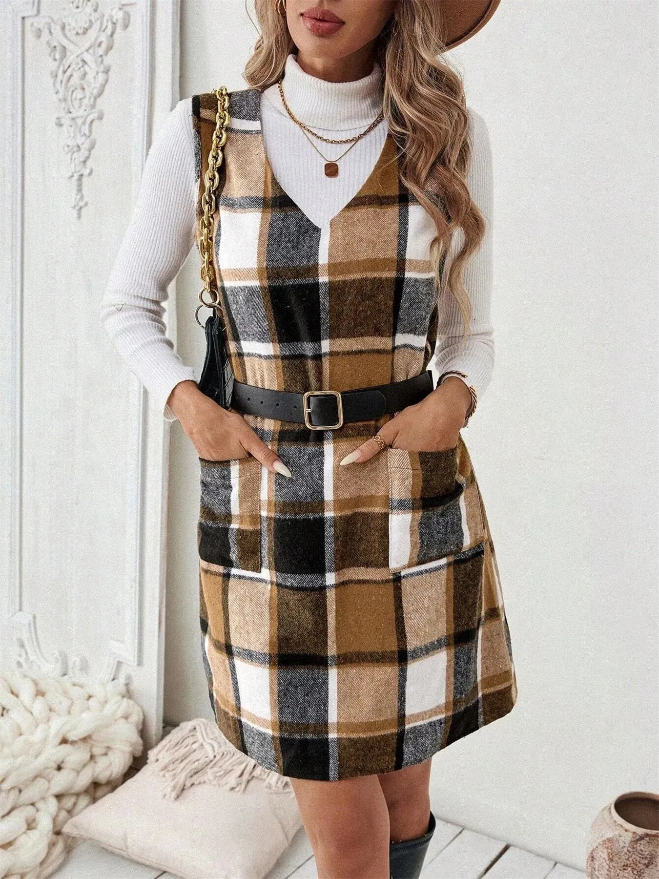 Plaid V-Neck Mini Dress sold by Charming Charlie product image thumbnail 2