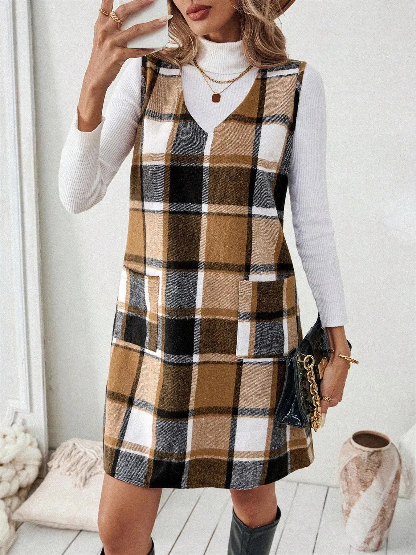 Plaid V-Neck Mini Dress sold by Charming Charlie product image thumbnail 3