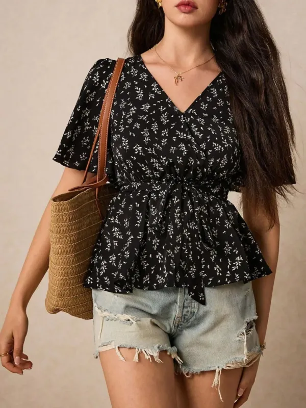 Floral Print Short Sleeve Peplum Blouse sold by Charming Charlie