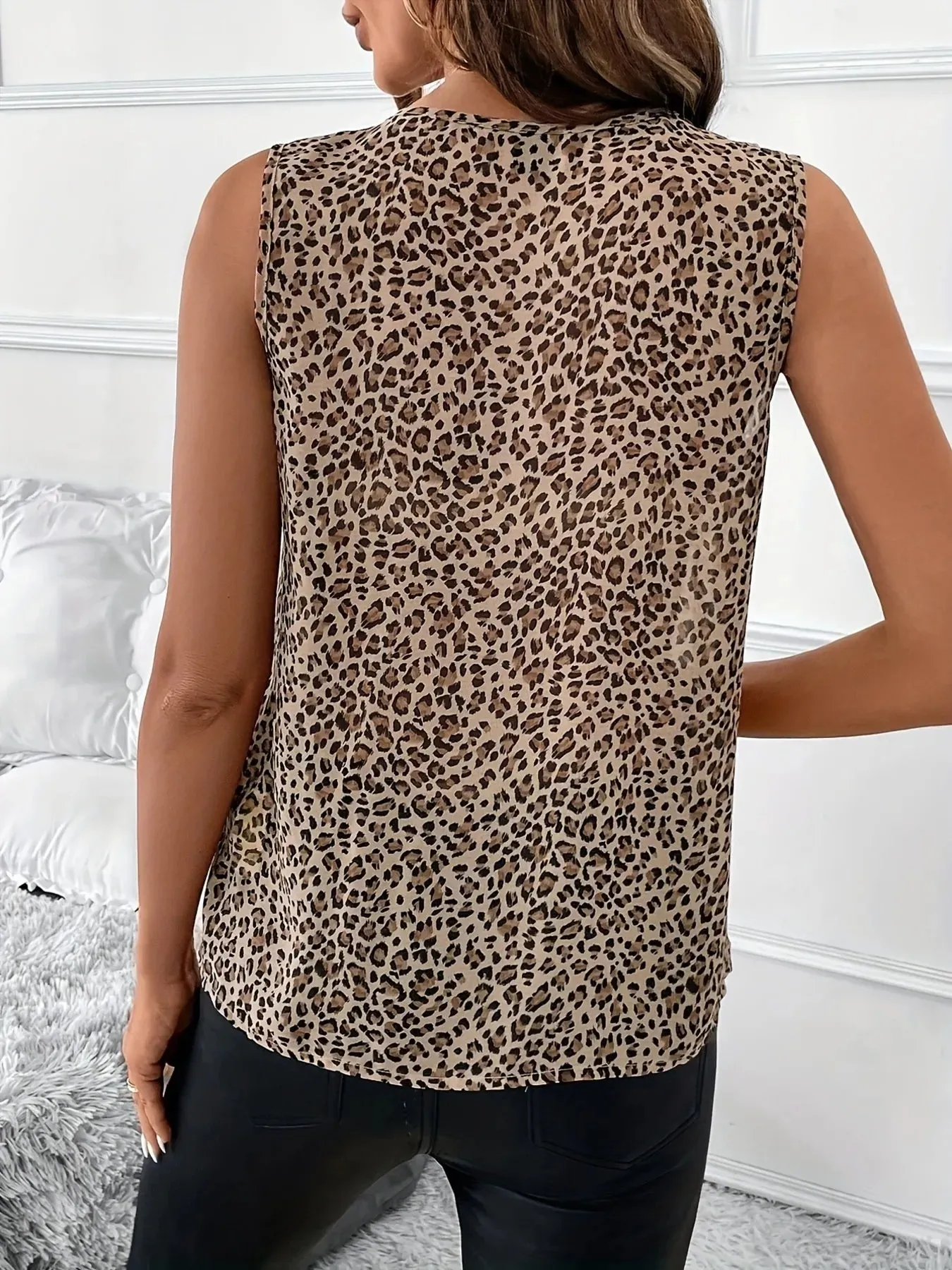 Leopard Print V-Neck Ruffle Tank Top sold by Charming Charlie product image thumbnail 3