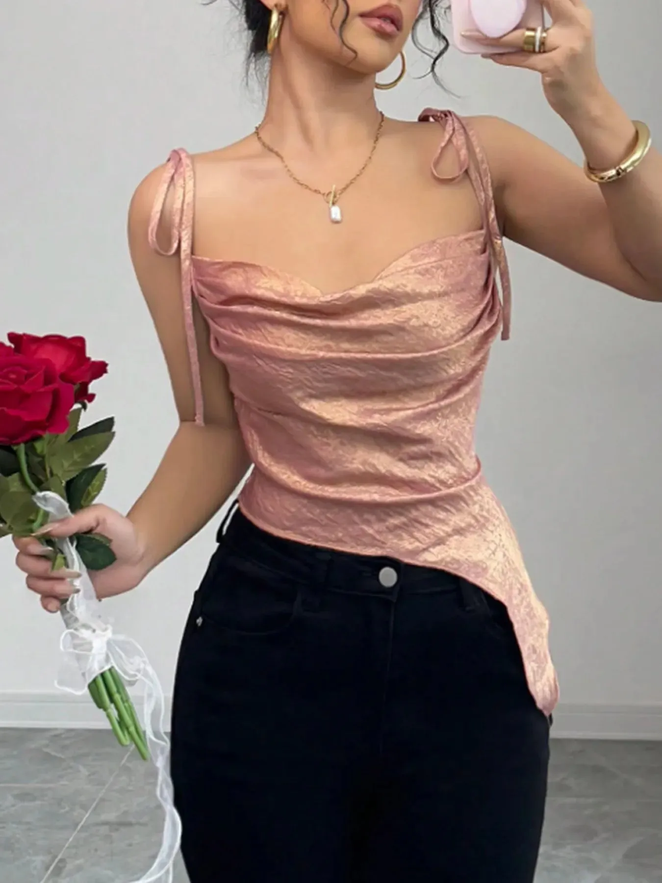 Tie Shoulder Cami Top with Ruched Detail sold by Charming Charlie product image thumbnail 3