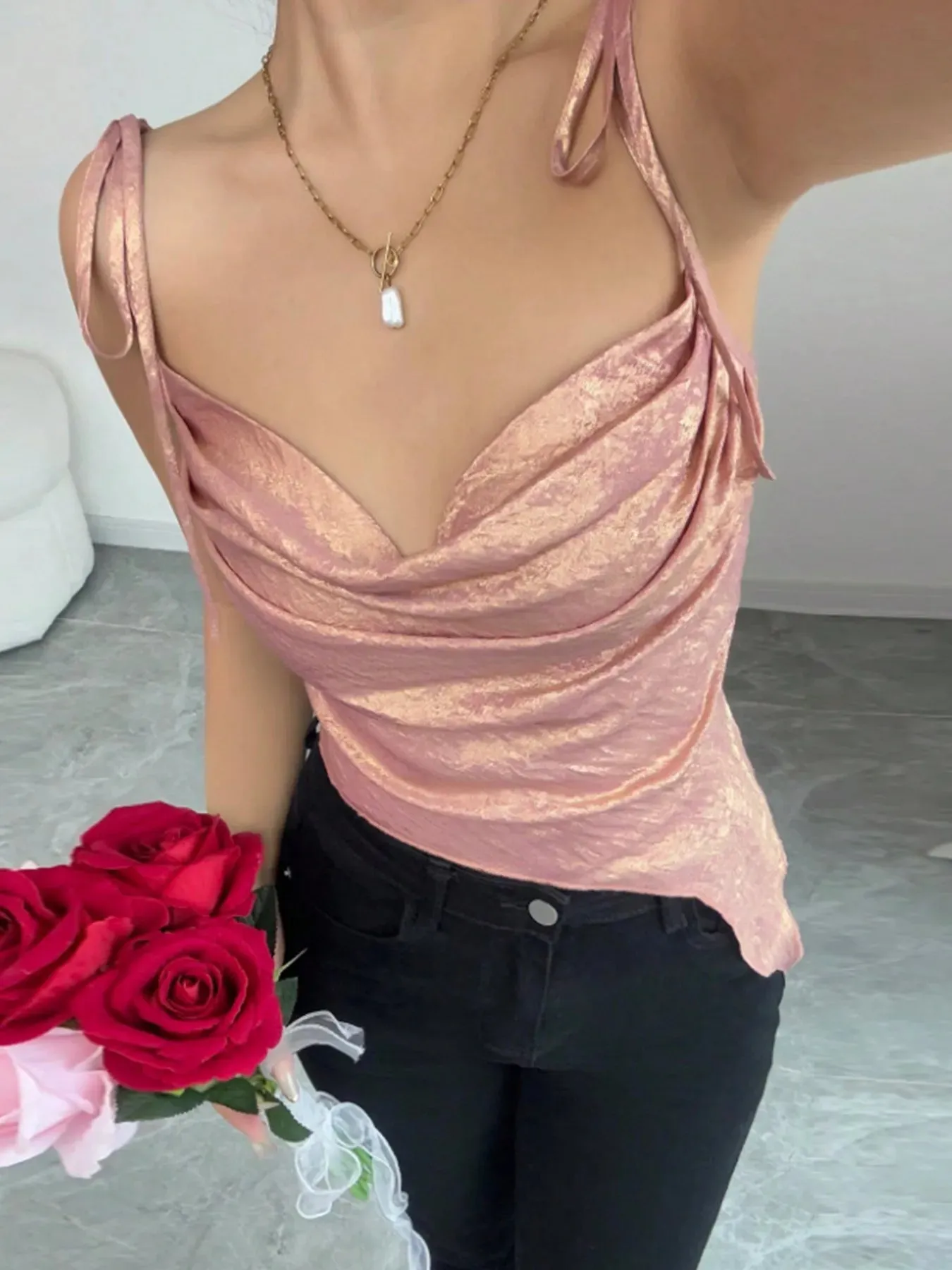 Tie Shoulder Cami Top with Ruched Detail sold by Charming Charlie product image thumbnail 5