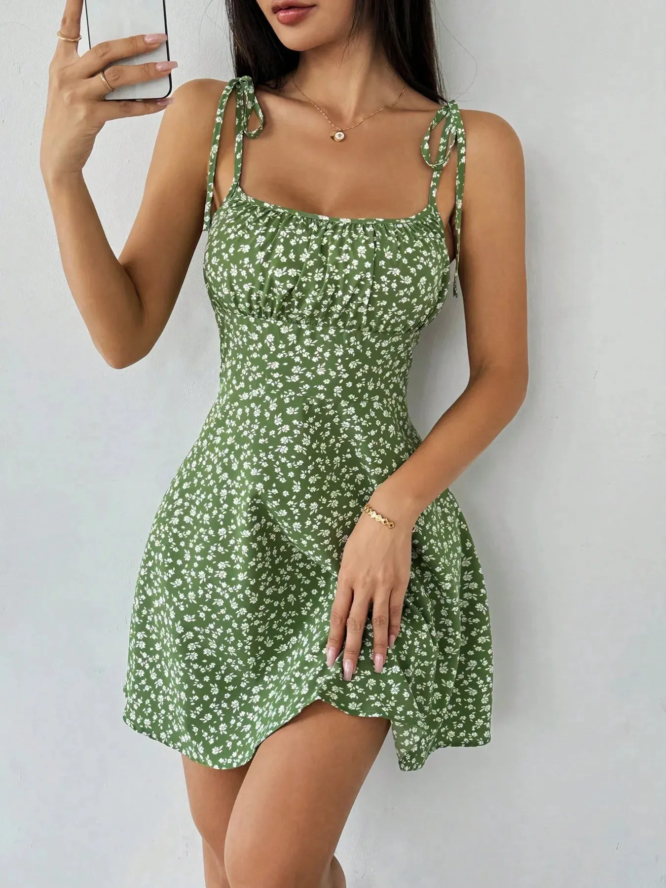 Floral Print Tie-Strap Summer Mini Dress sold by Charming Charlie